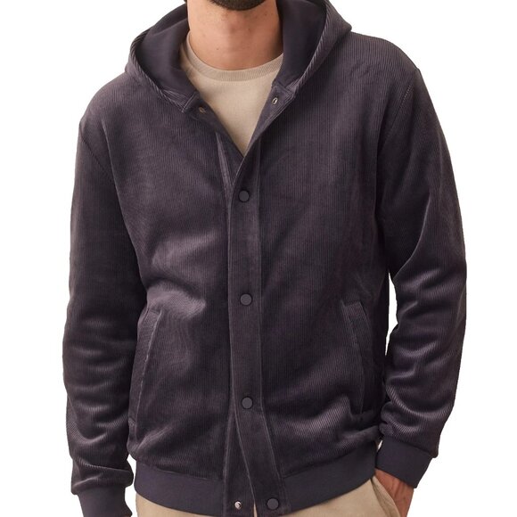 Marine Layer Cord Velour Snap Hoodie Jacket Men Size XL Gray/Charcoal - Picture 2 of 15